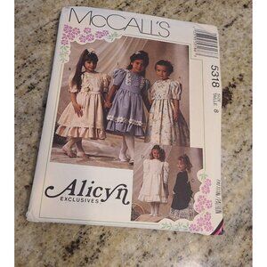 McCall's 5318 90's Girl Dress Size 8 Belt Princess Seam Gathered Skirt Ruffles